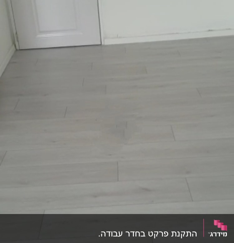 רצפת פרקט עץ בהירה בחדר ריק עם דלת לבנה